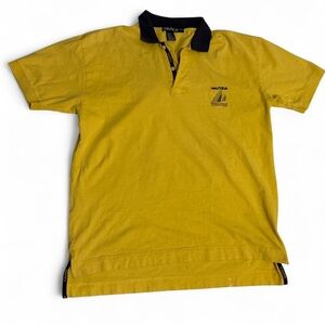 Vintage Nautica Shirt Mens Large Yellow Polo Sailboat Challenge USA Made 90s Y2k